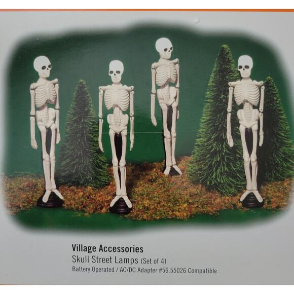 Dept 56 Skull Street Lamps 4 Lit Halloween Village Accessories 56.53079 WORKS - Picture 1 of 8